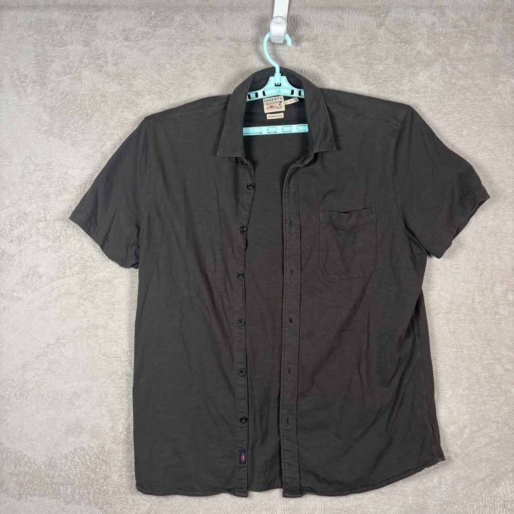 Faherty Button Down Mens XL Gray Sunwashed Organic Cotton Casual Short Sleeve